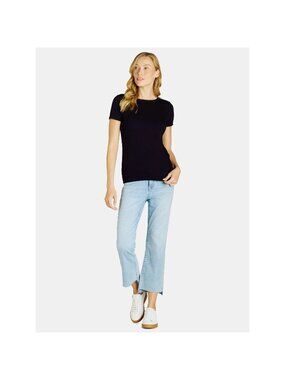 Time and Tru Womens Ribbed Crewneck T-Shirt Short Sleeves Black Size XL